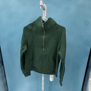 Women's Green Half Zip High Neck Sweatshirt Long Sleeve Pockets Size S